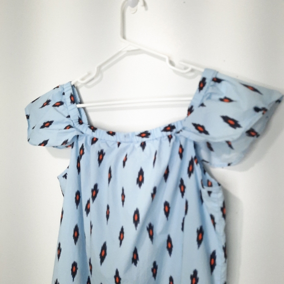 J Crew Off The Shoulder Dress Ikat Print Cotton Poplin Coastal Womens Size XL - Picture 7 of 9